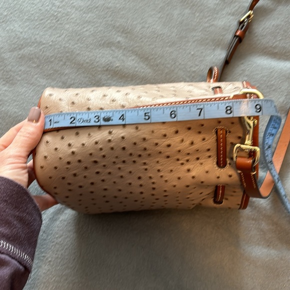 Dooney & Bourke bucket purse. Color~tan & camel ostrich leather. Pics for size. - Picture 13 of 16
